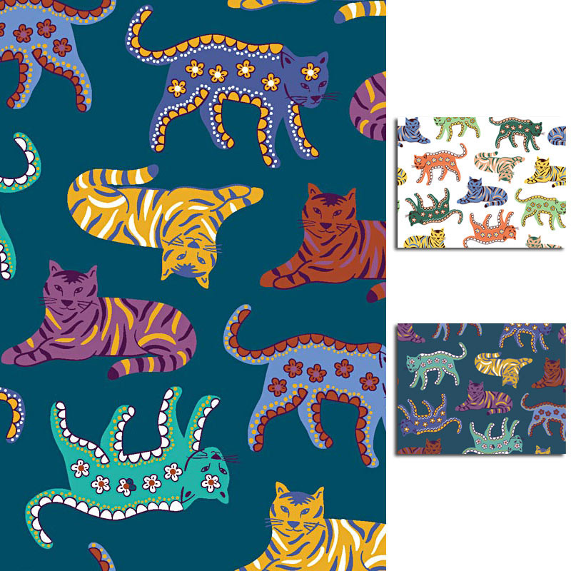 Tissu coton RAJAH motif tigres multicolores laize de 150 cm