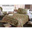 Couvre lit Boutis ROUSSILLON Fleurs roses fond vert